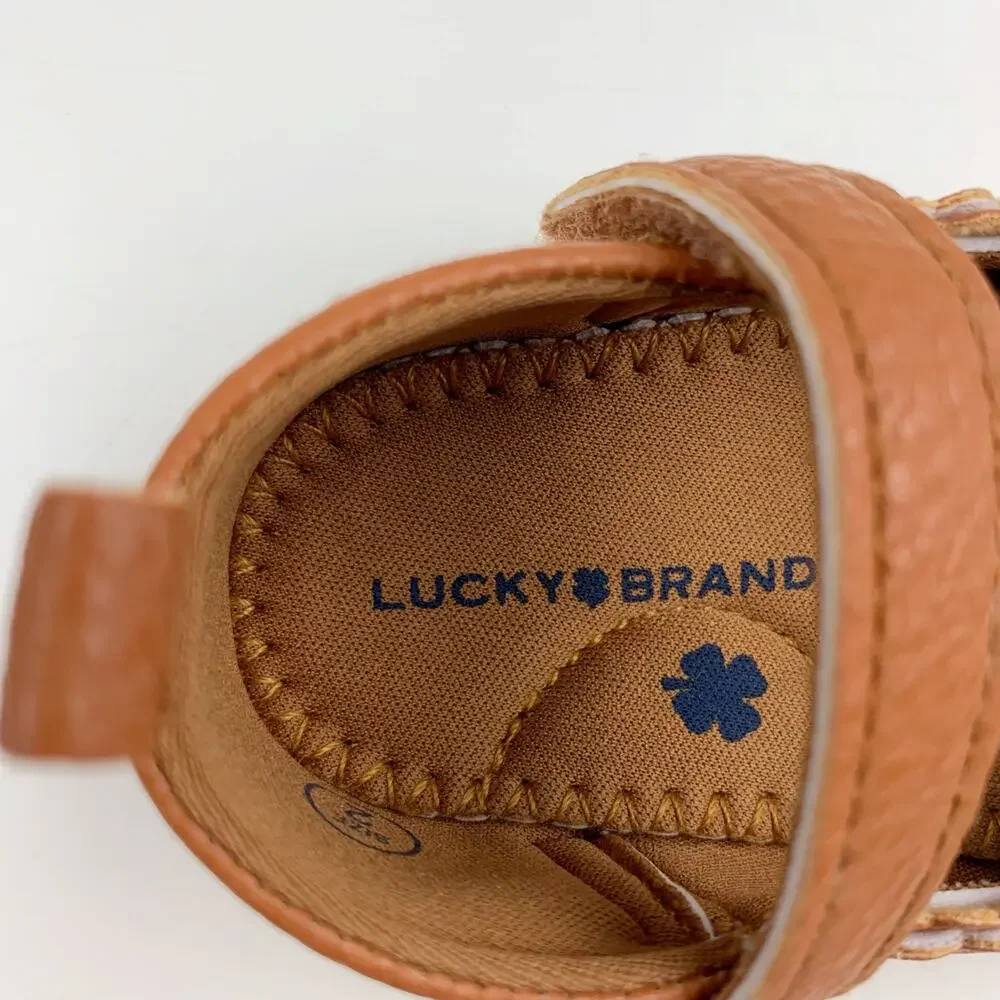 Lucky Brand Mary Jane Crib Shoes Soft Brown Faux Leather Infant Baby Girl Size 2